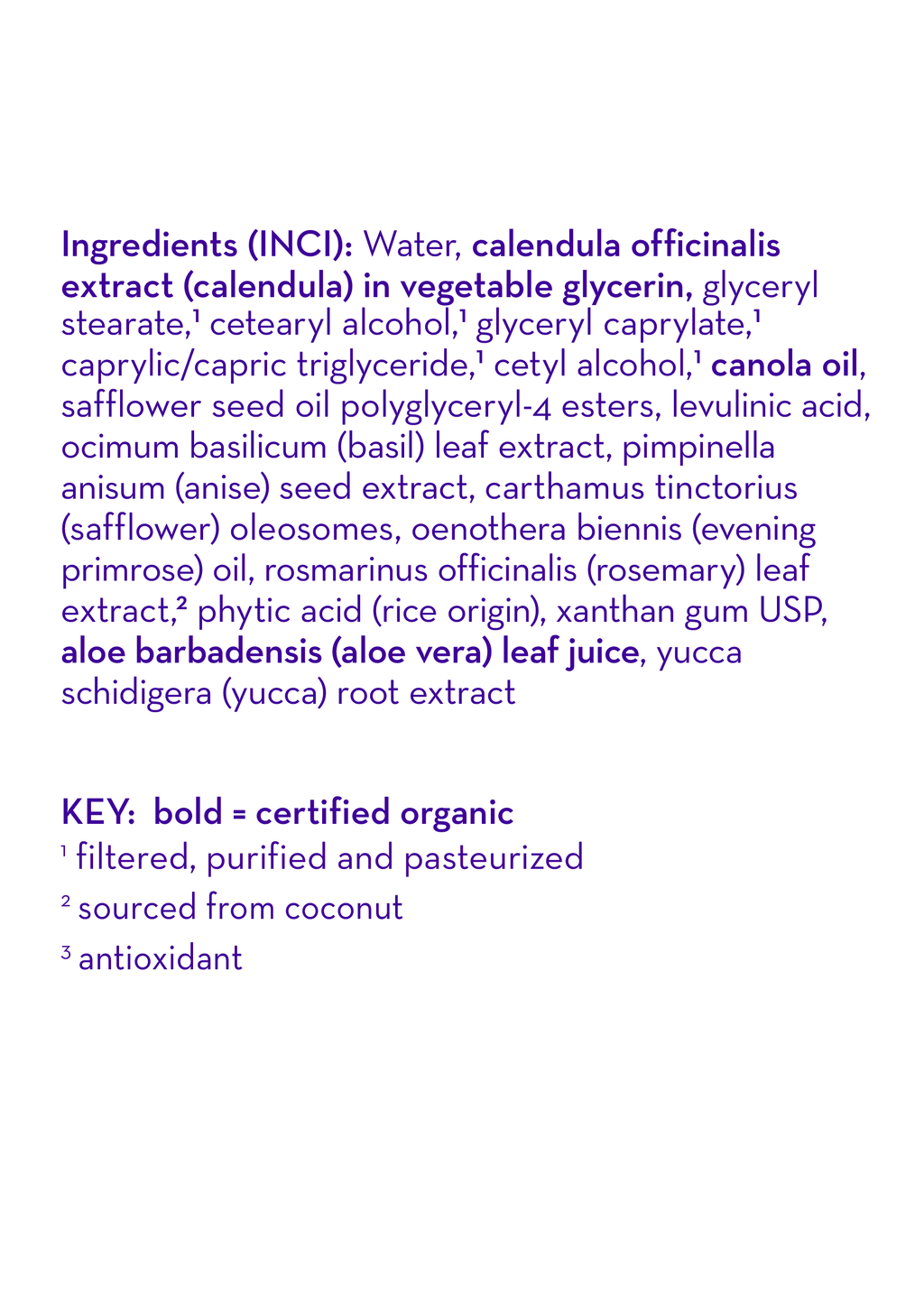Close-up of the ingredient list for California Baby - (No Fragrance) Super Sensitive™ Everyday Lotion highlighting natural and certified organic components like calendula extract, canola oil, aloe vera leaf juice, and soothing plant-based oils, reflecting a cozy baby essential from a curated children’s boutique known for soft neutral aesthetics and practical mom life essentials.