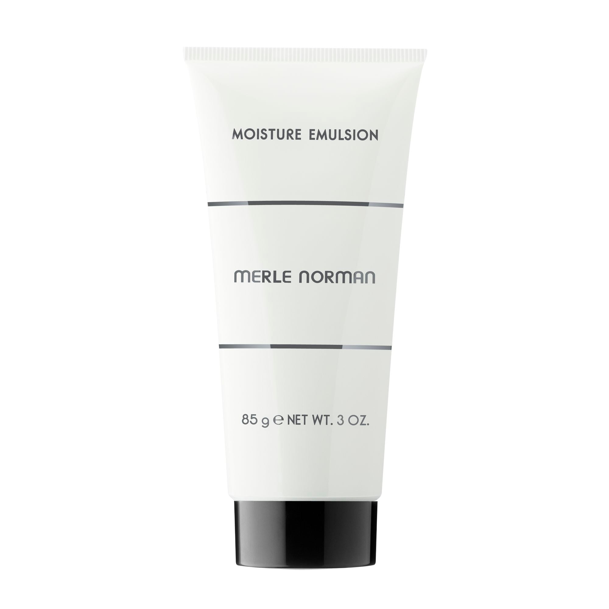 Tube of Moisture Emulsion with clean white design and black cap, ideal for moisturizing and hydrating skin as part of mom life essentials.