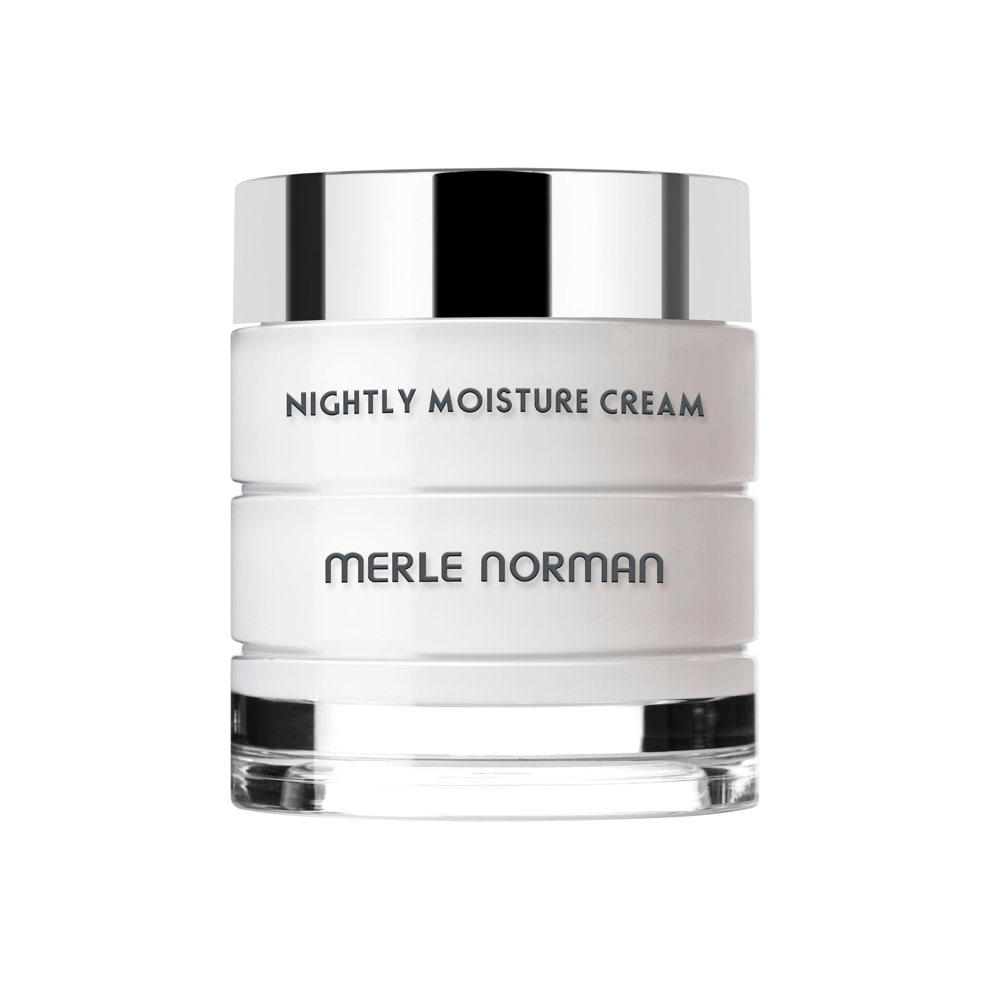 Jar of Nightly Moisture Cream with a sleek white and silver design, ideal for mom life essentials and modern skincare routines.