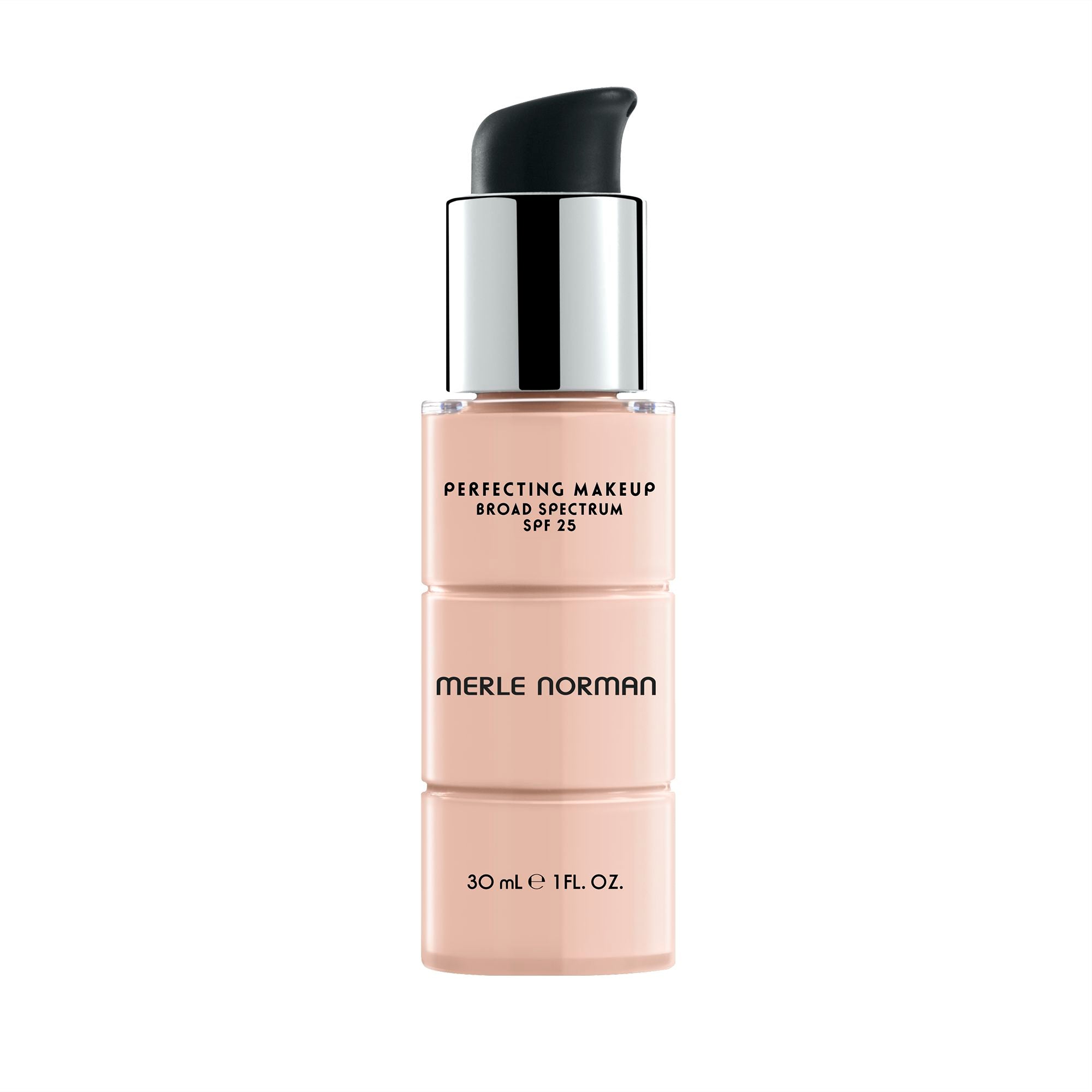 Merle Norman Cosmetics - Perfecting Makeup Broad Spectrum SPF 25 in liquid foundation form with pump dispenser, ideal for mom life essentials in a soft, neutral tone.