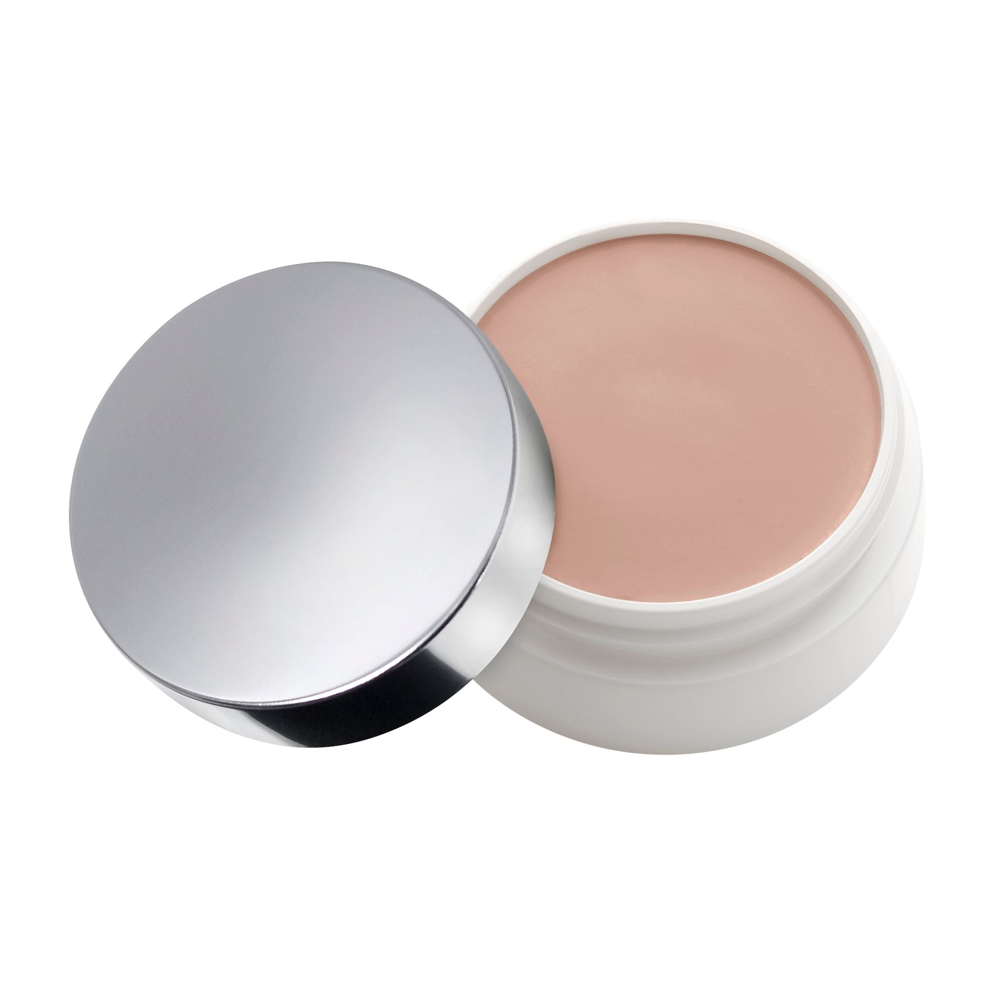 Open container of Merle Norman Cosmetics - Powder Base Foundation showing smooth beige cream with a shiny silver lid beside it, perfect for mom life essentials and natural beauty routines.