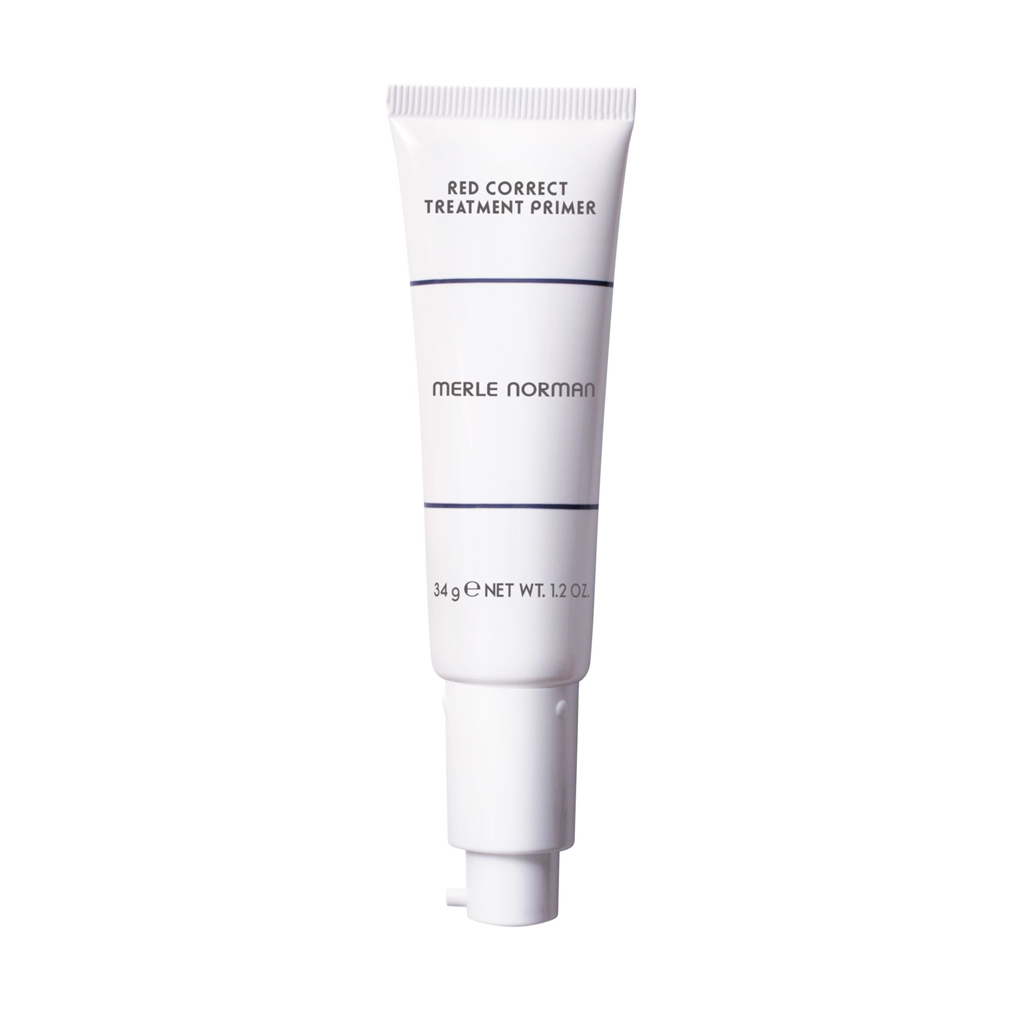 White tube of Red Correct Treatment Primer with minimalist navy text and cap, designed for color correction and smooth skin application.