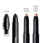 Shadow Stick with dual tips featuring a smudger with built-in sharpener and a sharpened and rounded tip for precise liner and easy color application.