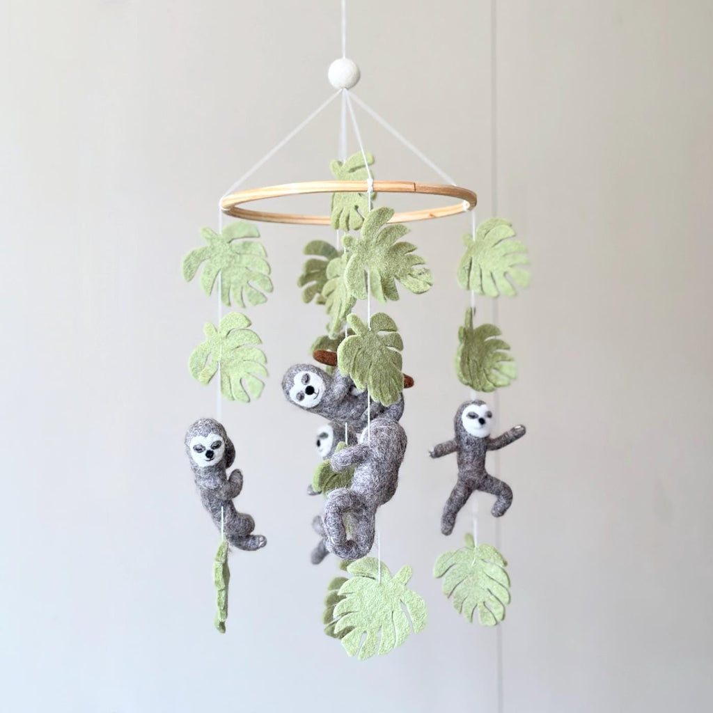 Mobile - Felt Baby - Sloth hanging baby mobile with soft green felt leaves and cuddly sloth figures, perfect for nursery decor from a curated children’s boutique.