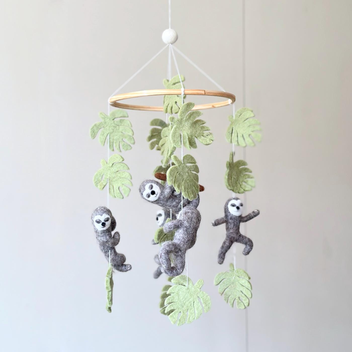 Mobile - Felt Baby - Sloth hanging baby mobile with soft green felt leaves and cuddly sloth figures, perfect for nursery decor from a curated children’s boutique.