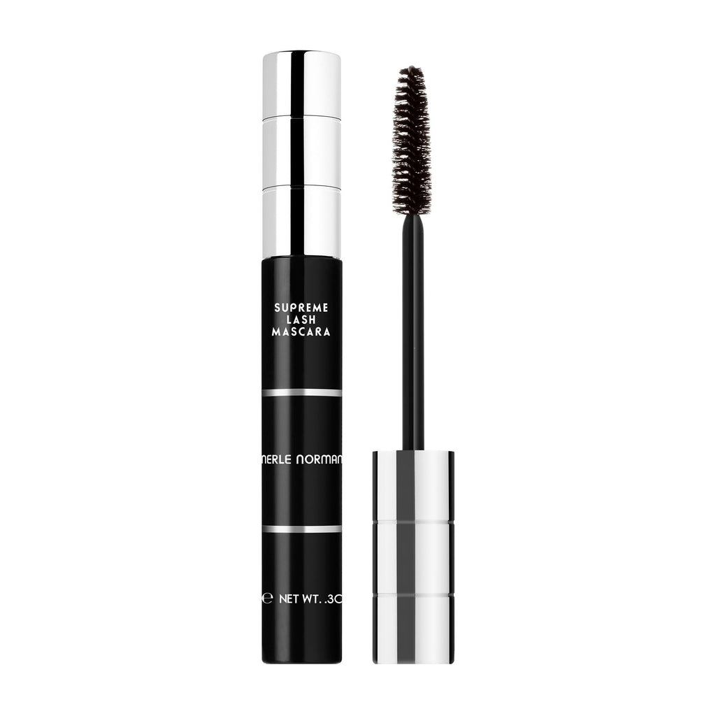 Merle Norman Cosmetics - Supreme Lash Mascara in sleek black and brown packaging, featuring a precision brush for voluminous lashes, ideal mom life essentials.