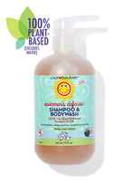Bottle of California Baby - Swimmer's Defense™ Shampoo & Bodywash with pump dispenser, featuring plant-based, USDA certified biobased formula, suitable for babies, kids, and adults.